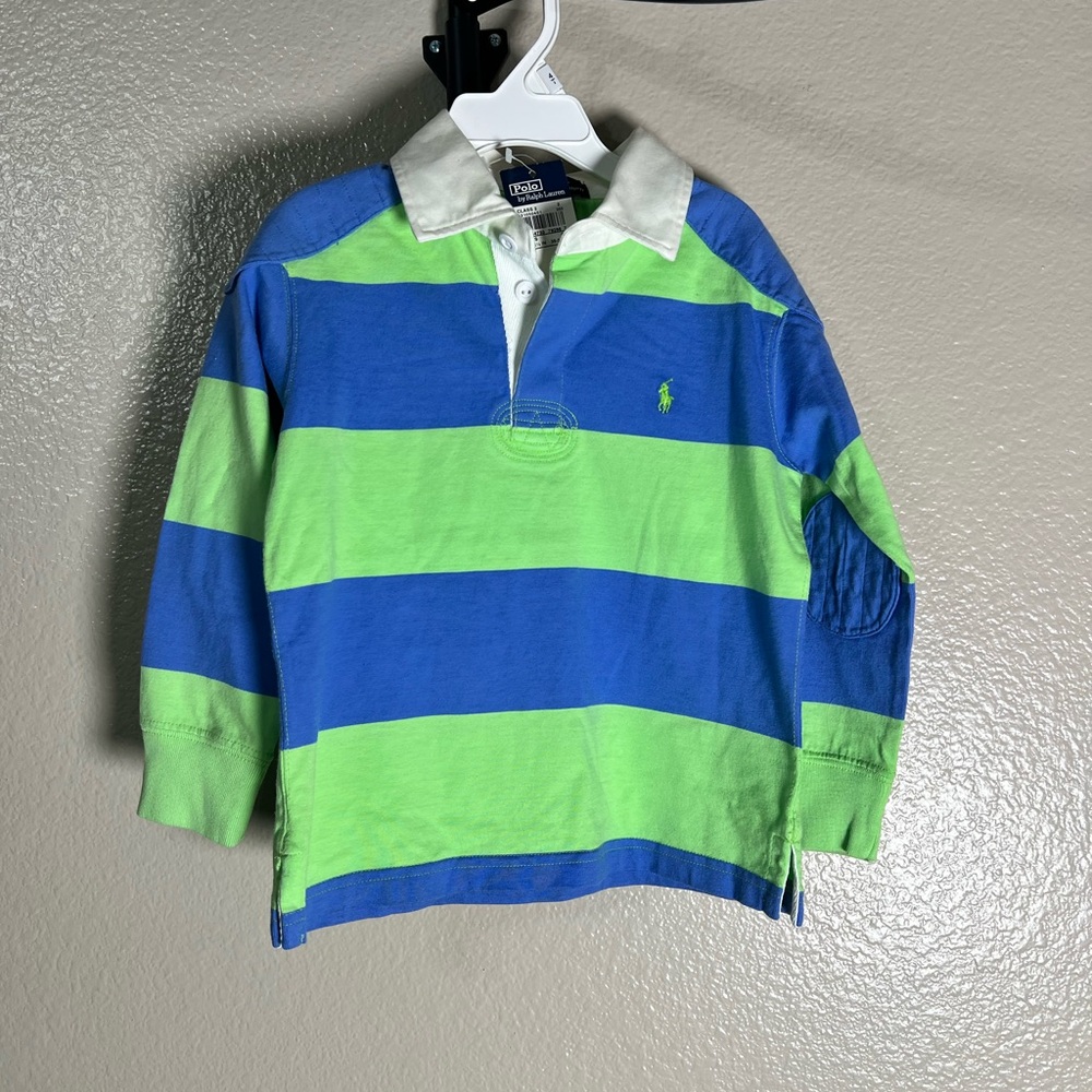 Polo by Ralph Lauren Kids Blue and Green Striped long sleeve Polo. NWT- SZ- 4T